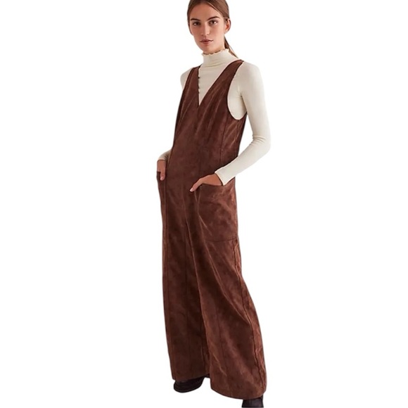 We The Free Nico Chocolate Brown Faux Suede Jumpsuit - Picture 13 of 14